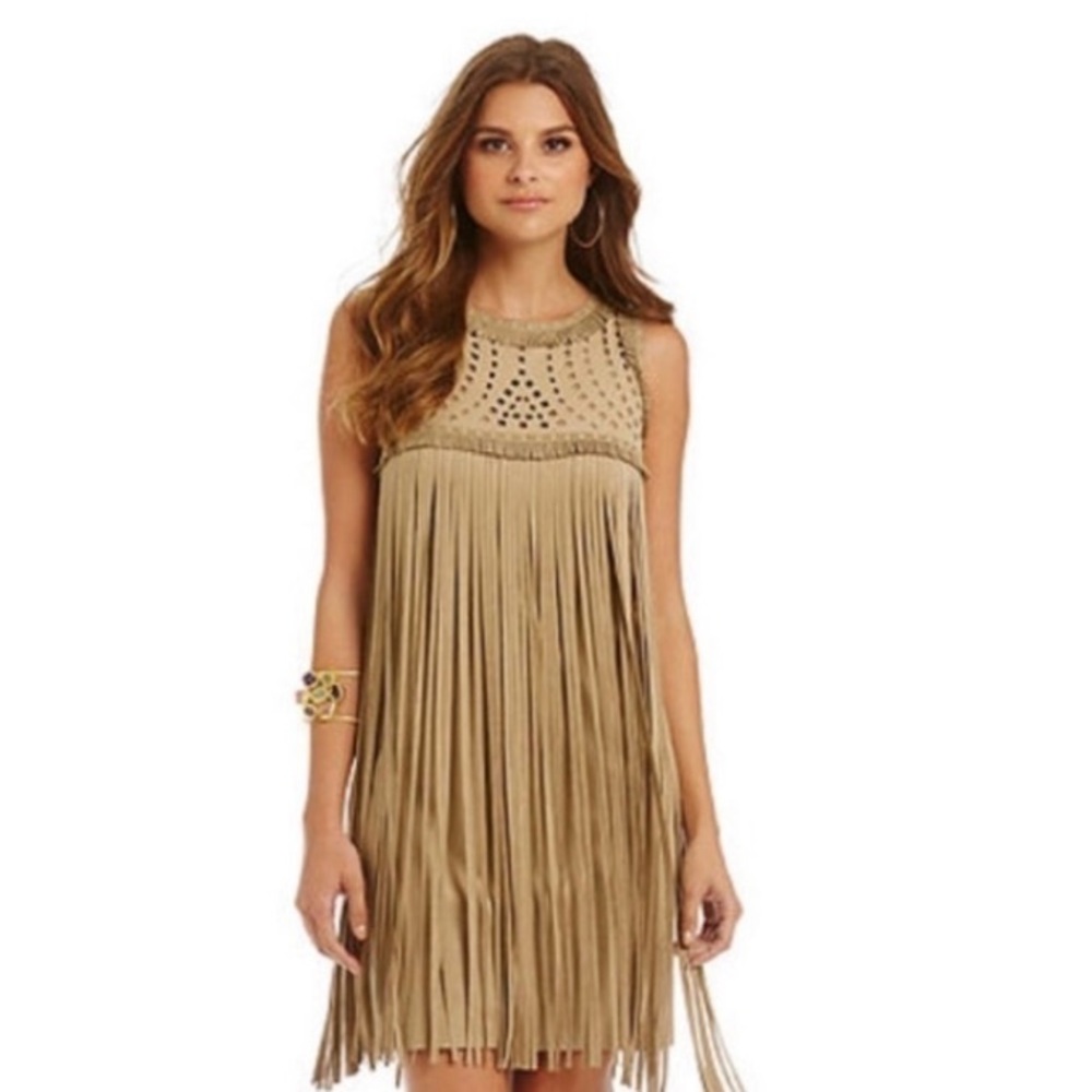 Chelsea + Violet tan boho fringe dress